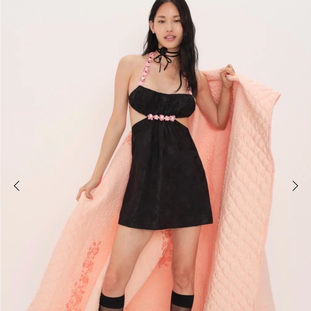 For Love and Lemons Black Dress With Floral Details